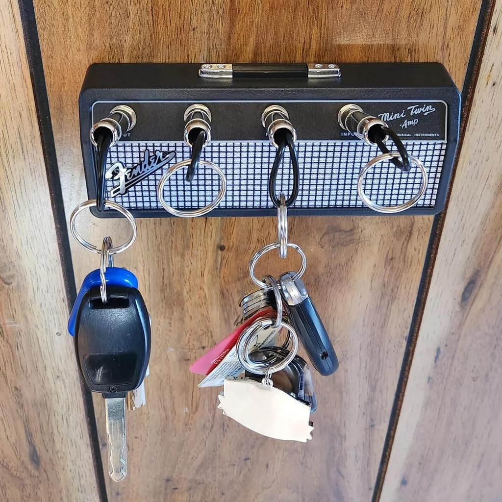 HASTHIP Guitar Amp Key Holder with 4 Guitar Plug Keychains and 1 Wall Mounting Kit, Keychains Home Storage Organization Keychain Guitar Plug Hanger, 21.5x4.5x9cm(Black) HASTHIP Guitar Amp Key Holder with 4 Guitar Plug Keychains and 1 Wall Mounting Kit, Keychains Home Storage Organization Keychain Guitar Plug Hanger, 21.5x4.5x9cm(Black)